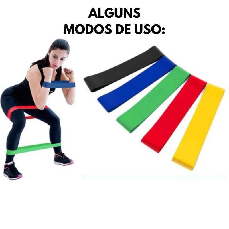 Kit c/ 5 Faixas Elásticas Para Exercícios - Ideal p/ Yoga, Pilates, Funcional e Alongamentos