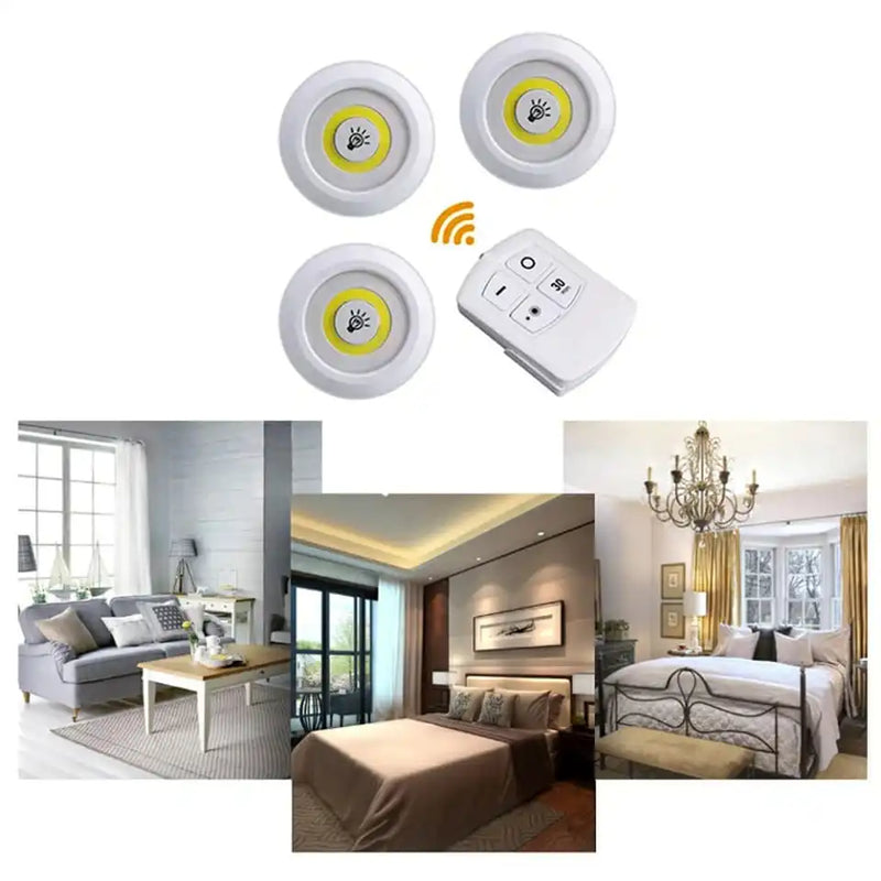 Kit Luminária Led Sem Fio com Controle Remoto - 3 Unidades - Para Casa, Móveis e Jardim